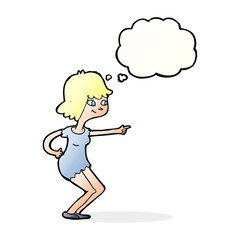 cartoon girl pointing with thought bubble