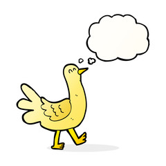 cartoon walking bird with thought bubble