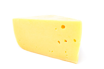 Piece of cheese on a white background.