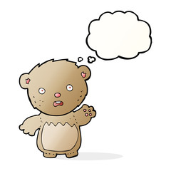 cartoon worried teddy bear with thought bubble