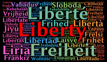 Liberty word cloud in different languages
