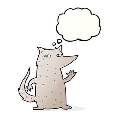 cartoon wolf waving with thought bubble