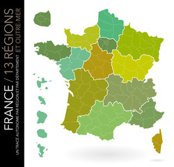 Carte de France 13 régions (Carte modifiable : un tracé par département)