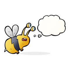 cartoon frightened bee with thought bubble