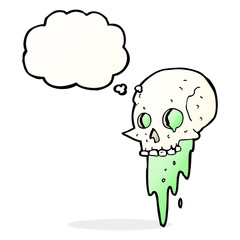 gross halloween skull cartoon with thought bubble