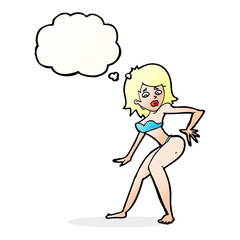 Obraz na płótnie Canvas cartoon woman in bikini with thought bubble