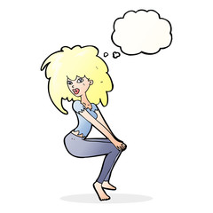 cartoon woman with big hair with thought bubble