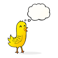 cartoon happy bird with thought bubble