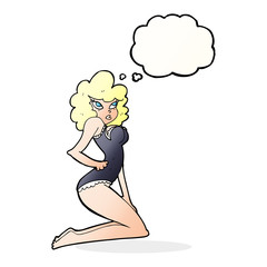 cartoon pin-up woman with thought bubble