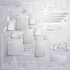 white infographics of building with statistic