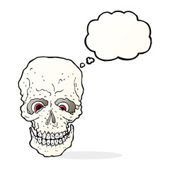 cartoon spooky skull with thought bubble