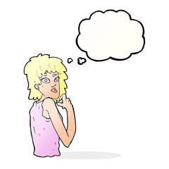 cartoon surprised woman with thought bubble