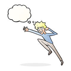 cartoon jumping man with thought bubble