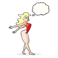 cartoon sexy woman in swimsuit with thought bubble