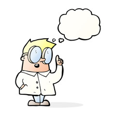 cartoon scientist with thought bubble