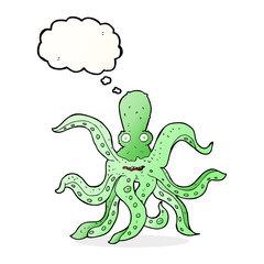 cartoon giant octopus with thought bubble