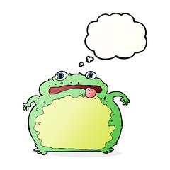 cartoon funny frog with thought bubble