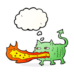 cartoon fire breathing imp with thought bubble