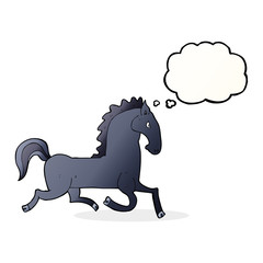 cartoon running black stallion with thought bubble