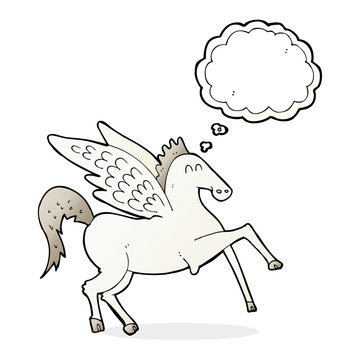 cartoon pegasus with thought bubble