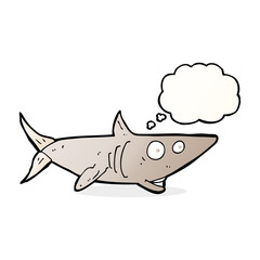 cartoon happy shark with thought bubble