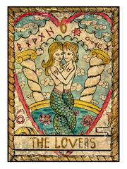 The old tarot card. The Lovers - obrazy, fototapety, plakaty