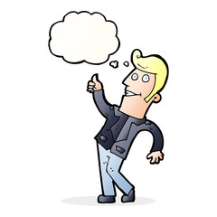 cartoon man giving thumbs up sign with thought bubble