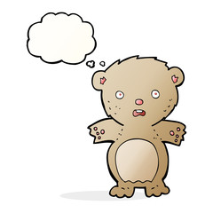 Obraz na płótnie Canvas frightened teddy bear cartoon with thought bubble