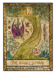 Fototapeta na wymiar The old tarot card. The Hanged Man.