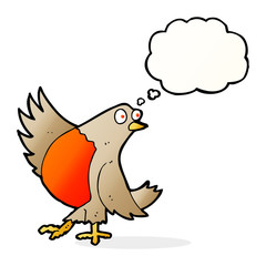 cartoon dancing robin with thought bubble