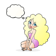 cartoon pretty woman with thought bubble