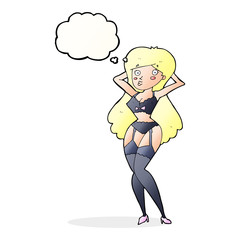 cartoon woman in lingerie with thought bubble