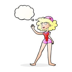 cartoon swimmer woman with thought bubble