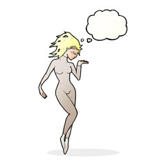 cartoon future space woman with thought bubble