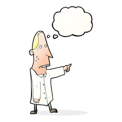 cartoon ugly man pointing with thought bubble
