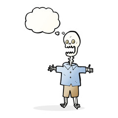 cartoon skeleton with thought bubble
