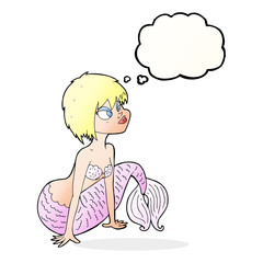 cartoon pretty mermaid with thought bubble