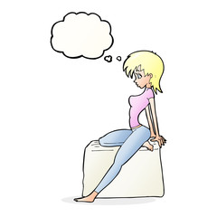 cartoon pin up pose girl with thought bubble