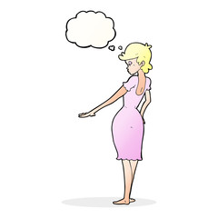 cartoon pretty woman looking at nails with thought bubble