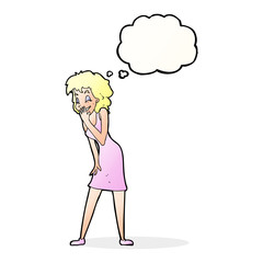 cartoon woman laughing with thought bubble