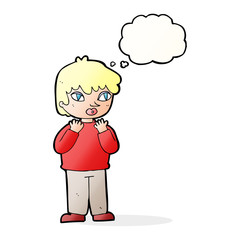 cartoon worried person with thought bubble