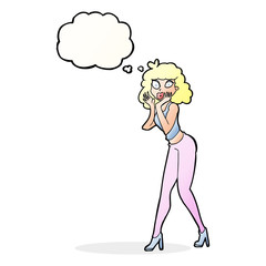 cartoon surprised woman with thought bubble
