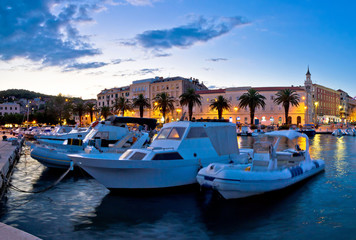 Fototapeta na wymiar Split harbor blue evening view
