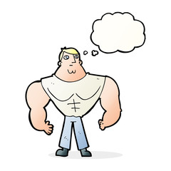 cartoon body builder with thought bubble