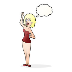 cartoon dancing woman with thought bubble