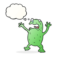cartoon frightened frog with thought bubble