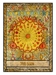 The old tarot card. The Sun - obrazy, fototapety, plakaty