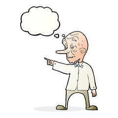 cartoon old man pointing with thought bubble