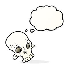 cartoon spooky skull with thought bubble