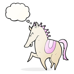 cartoon prancing horse with thought bubble